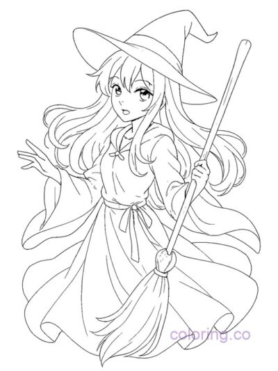 Enchanting Anime Witch Coloring Page