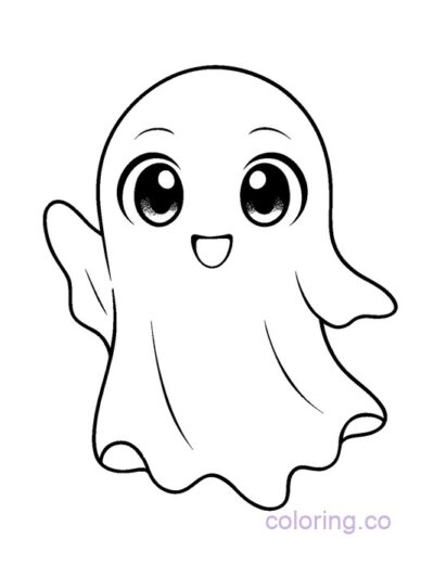 Cute Anime-Inspired Ghost Coloring Page