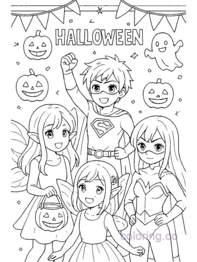 Anime Halloween Party Coloring Page