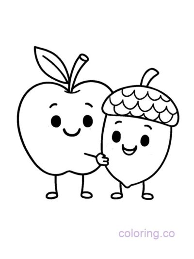 Apple and Acorn Best Friends Coloring Page