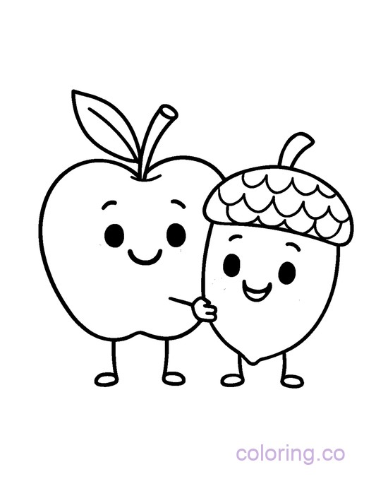 Apple and Acorn Best Friends Coloring Page