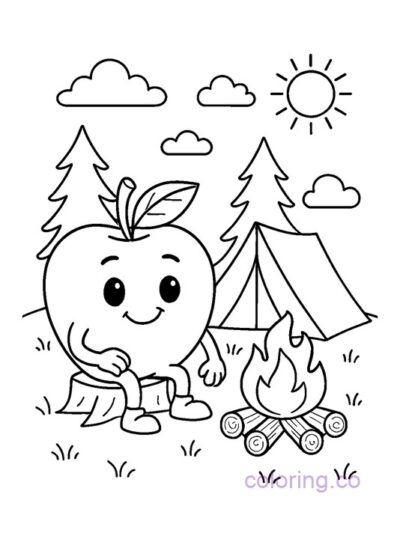 Apple Camping Scene Coloring Page