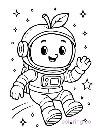 Apple Astronaut Coloring Page