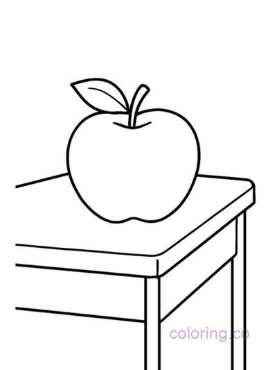 Apple on Desk Coloring Page