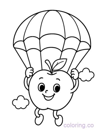 Cute Apple Parachuting Coloring Page