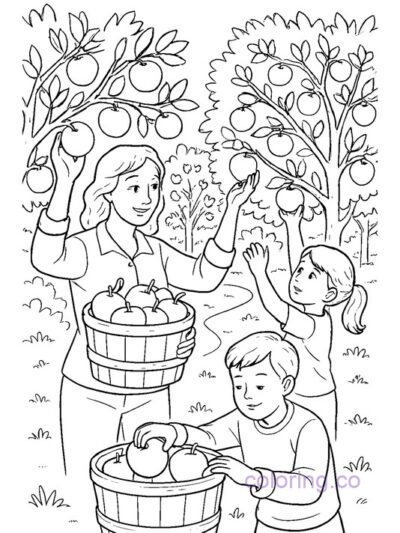 Fun Apple Picking Coloring Page