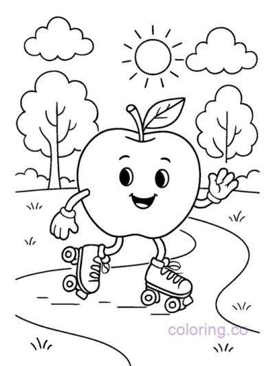 Apple Roller Skating Coloring Page