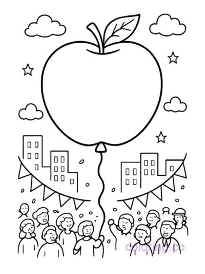 Apple Balloon Parade Coloring Page