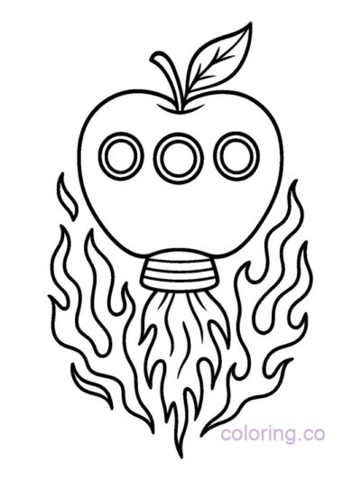 Apple Spaceship Coloring Page