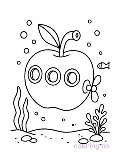 Apple Submarine Underwater Coloring Page