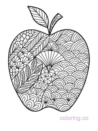 Intricate Apple Zentangle Coloring Page