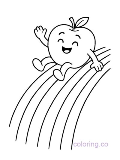 Cute Apple Sliding Down Rainbow Coloring Page