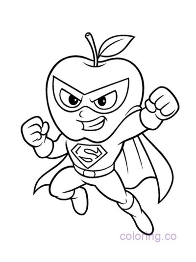 Apple Superhero Coloring Page