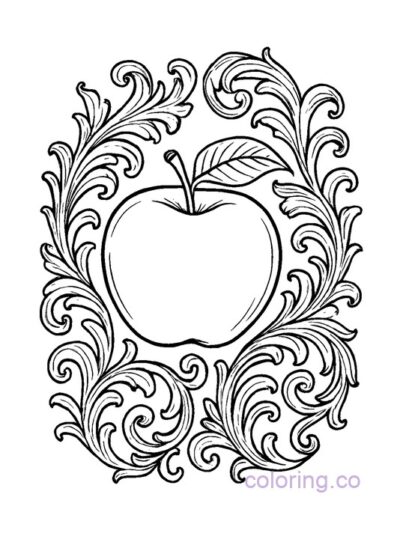 Apple with Baroque Swirls Coloring Page