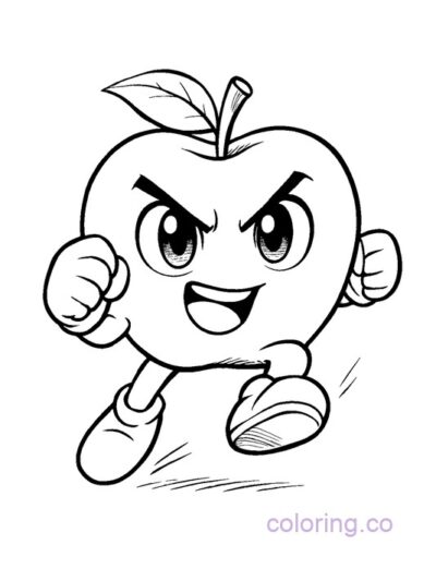 Energetic Anime Apple Coloring Page