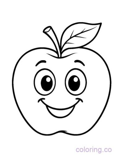 Smiling Apple Coloring Page for Preschool