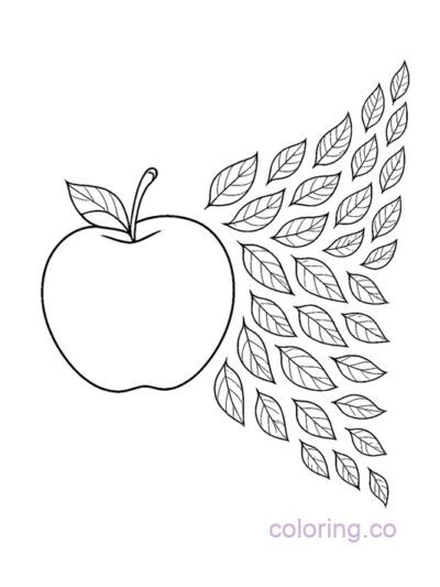 Apple Coloring Page with Leaf Trail