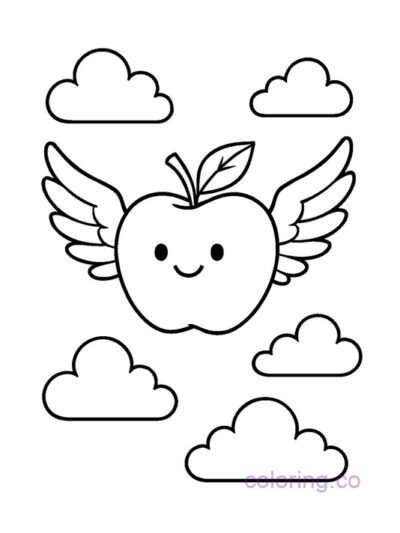 Flying Apple with Wings Coloring Page
