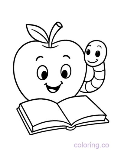 Fun Apple and Worm Reading Coloring Page