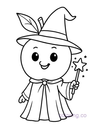 Charming Apple Wizard Coloring Page