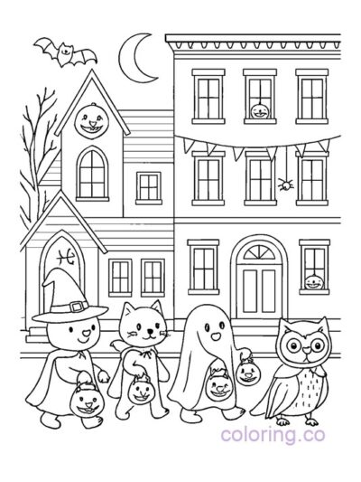 Halloween Animal Parade Coloring Page
