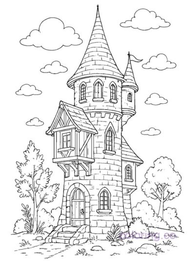 Intricate Wizard Tower Coloring Page