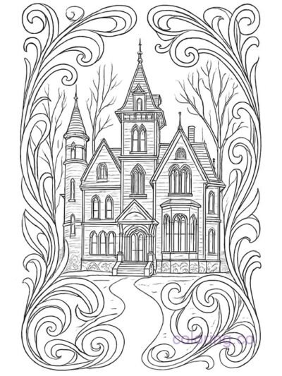 Art Nouveau Addams Family Mansion Coloring Page