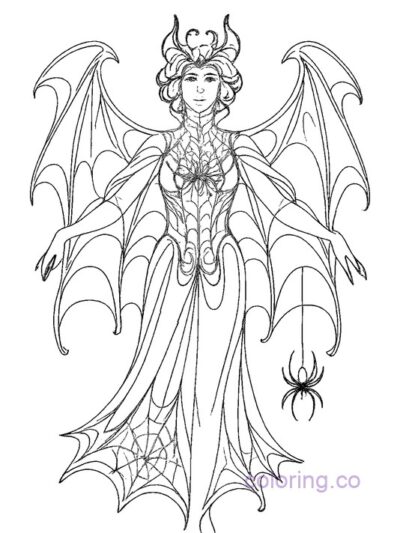 Art Nouveau Bat and Spider Costume Coloring Page