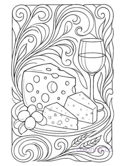 Art Nouveau Cheese Scene Coloring Page for Adults