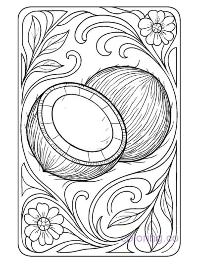 Intricate Art Nouveau Coconut Coloring Page for Adults