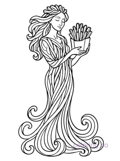 Art Nouveau Fry Goddess Coloring Page for Adults