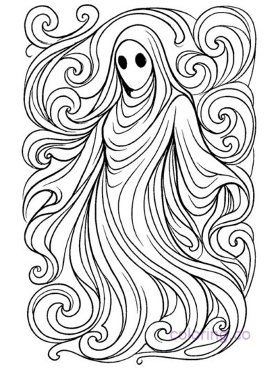 Art Nouveau Ghost Coloring Page