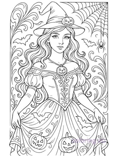 Art Nouveau Halloween Princess Coloring Page