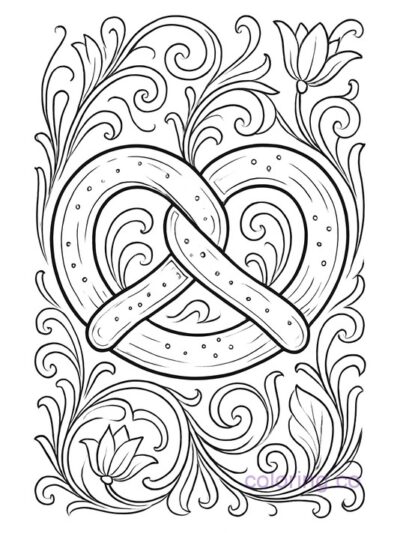 Intricate Art Nouveau Pretzel Coloring Page for Adults