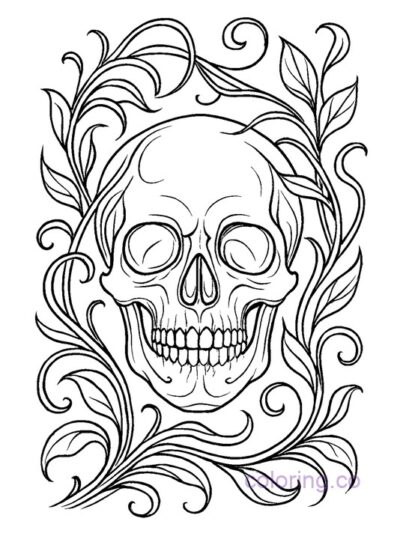 Art Nouveau Skull with Vines Coloring Page