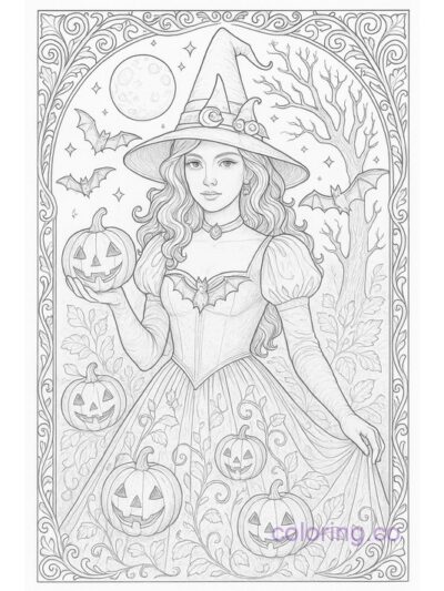 Art Nouveau Halloween Princess Coloring Page