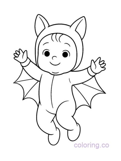 Cute Baby Bat Costume Coloring Page