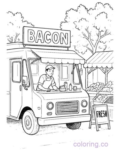 Fun Bacon Food Truck Coloring Page for Kids