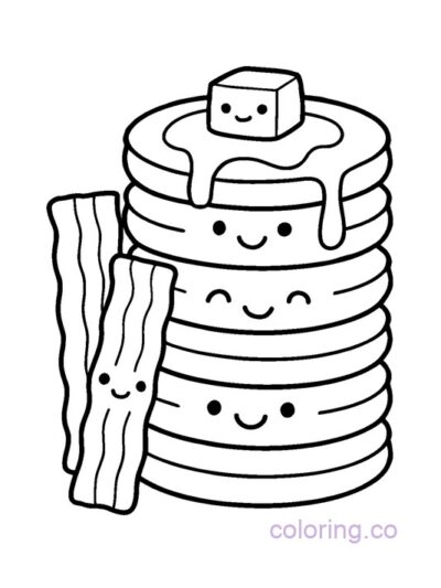 Cute Pancake and Bacon Coloring Page for Kids