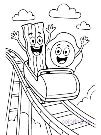 Fun Bacon and Eggs Roller Coaster Coloring Page