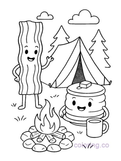 Fun Camping Breakfast Coloring Page for Kids