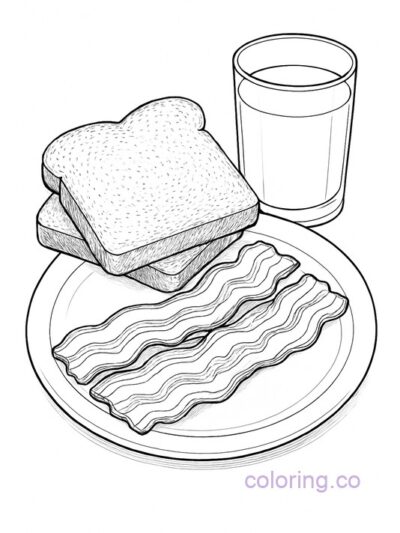 Bacon and Toast Breakfast Coloring Page for Kids