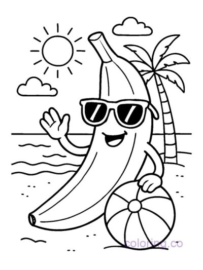 Fun Banana Beach Party Coloring Page