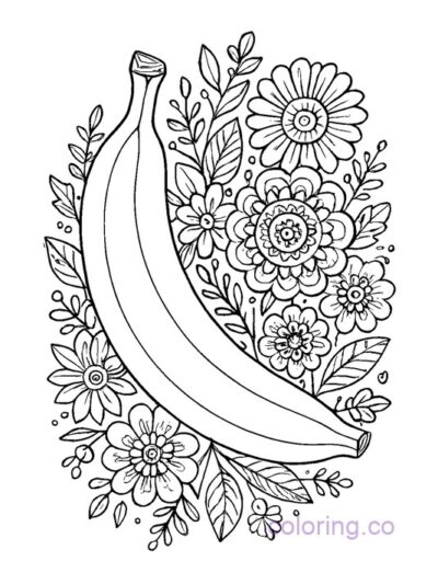 Banana Boho Floral Coloring Page