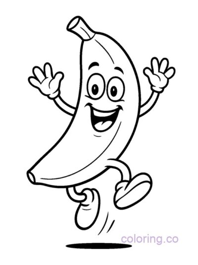 Jumping Banana Character Coloring Page