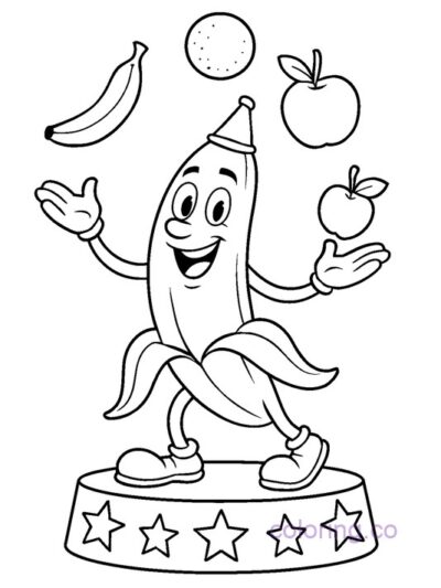 Cute Banana Circus Performer Coloring Page
