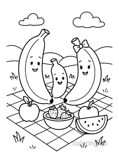 Banana Family Picnic Coloring Page