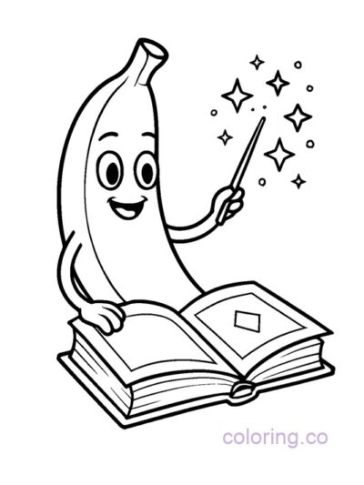 Banana Magical Spellbook Coloring Page