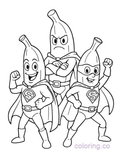 Banana Superhero Team Coloring Page
