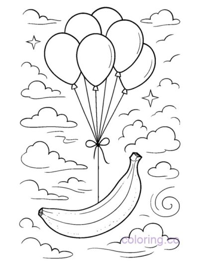 Surreal Banana Balloon Coloring Page